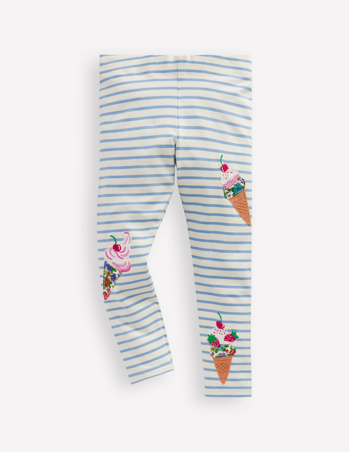 Appliqué Leggings-Vintage Blue Stripe Ice Cream - Image 1