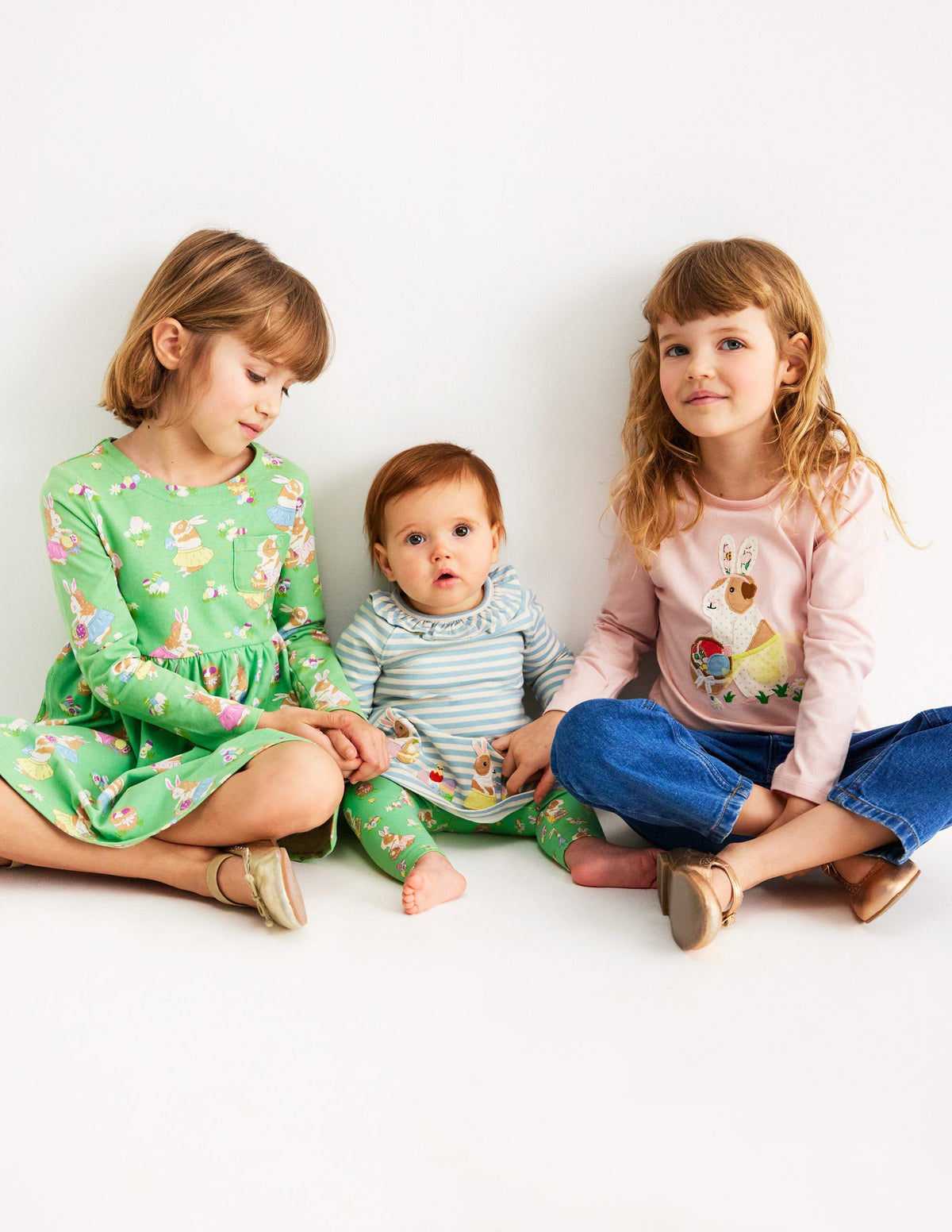 Long-Sleeved Fun Jersey Dress-Aloe Green Easter Guinea Pigs - Image 4