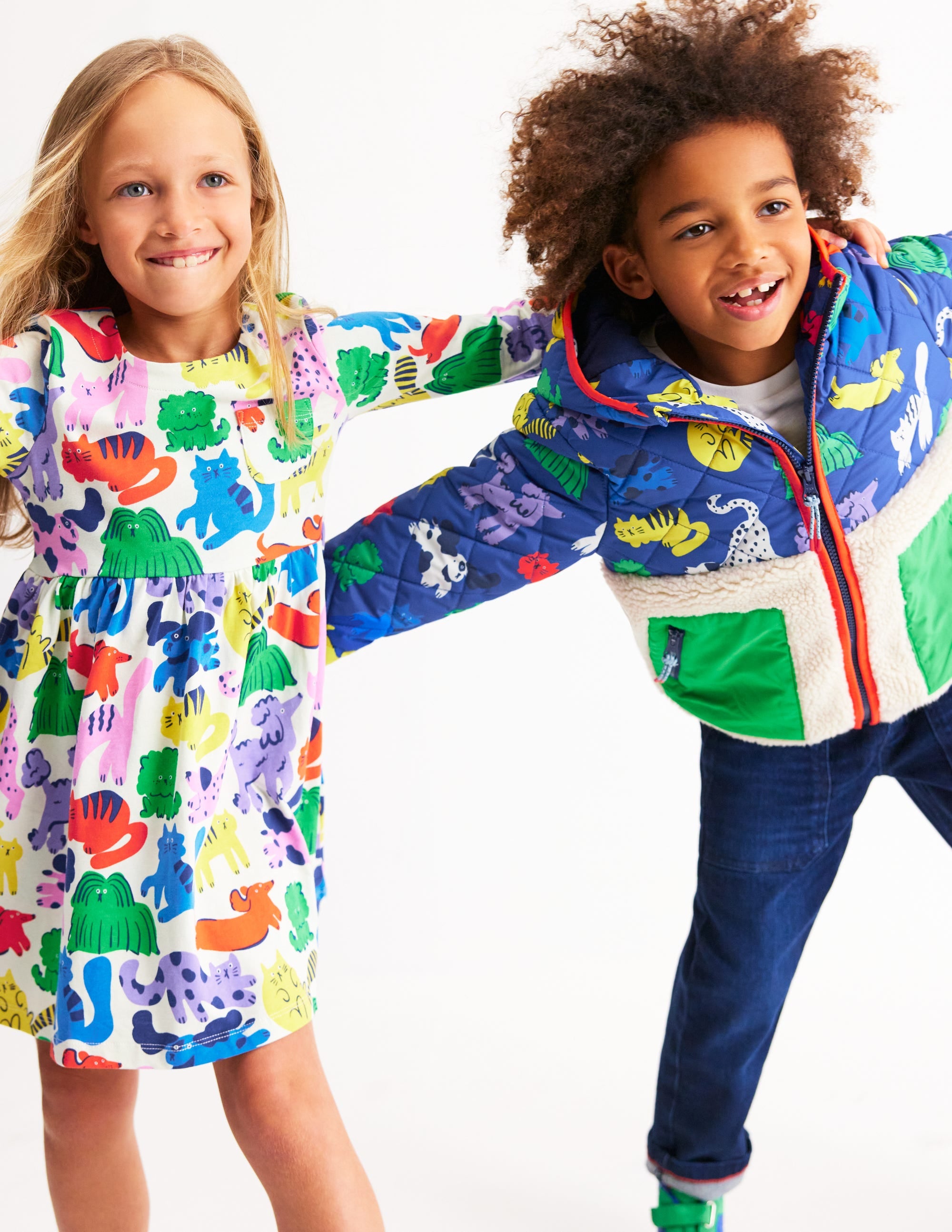 Long-Sleeved Fun Jersey Dress-Multi Oatmeal Rainbow Pets - Image 4