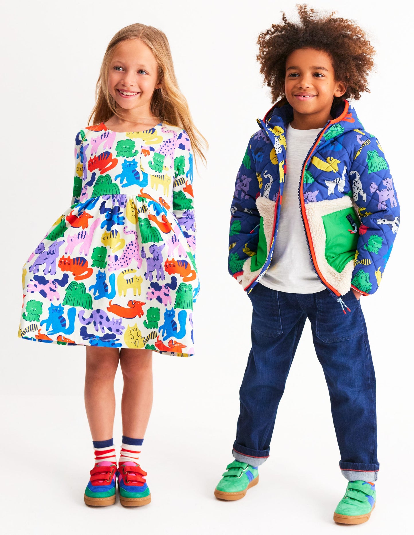 Long-Sleeved Fun Jersey Dress-Multi Oatmeal Rainbow Pets