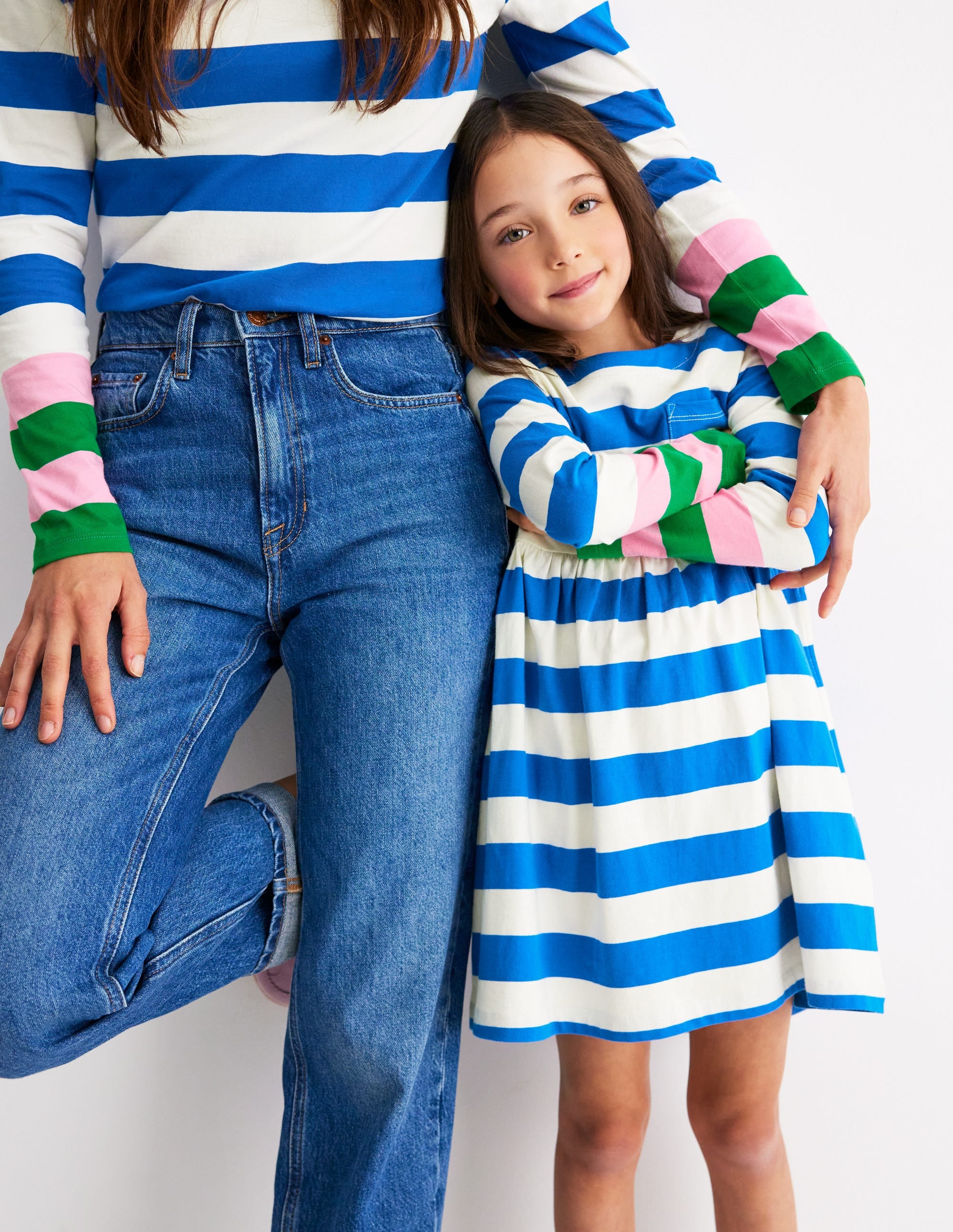 Long-Sleeved Fun Jersey Dress-Gallery Blue/ Ivory Stripe - Image 4
