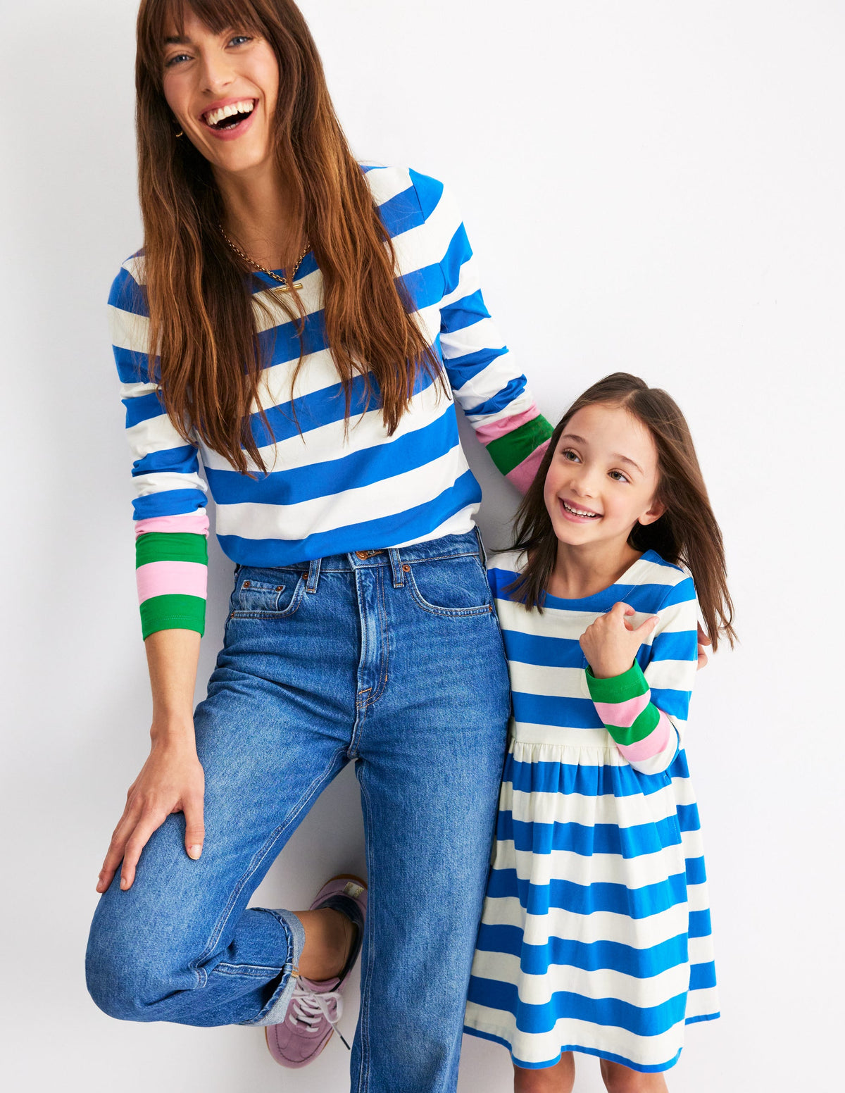 Long-Sleeved Fun Jersey Dress-Gallery Blue/ Ivory Stripe - Image 5