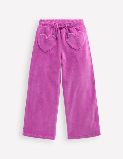 Heart Pocket Velour Sweatpants-Foxglove Purple