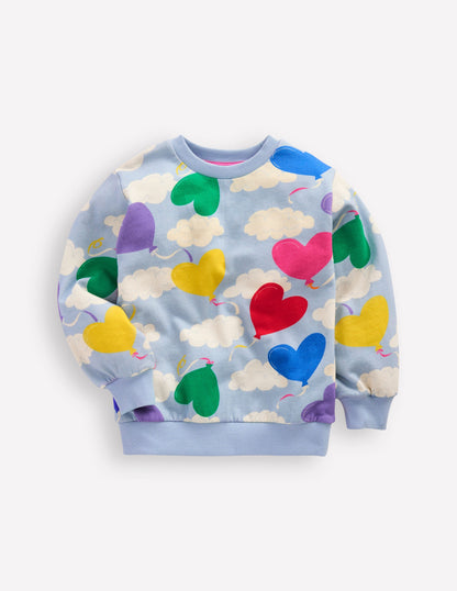 Printed Relaxed Sweatshirt-Misty Blue Balloon Sky