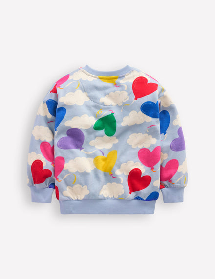 Printed Relaxed Sweatshirt-Misty Blue Balloon Sky