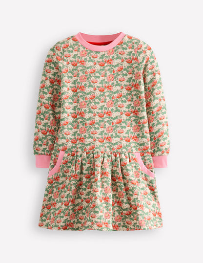 Cosy Printed Sweatshirt Dress-Chalk Pink Wild Rose