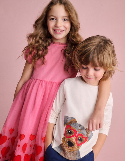 Appliqué Hem Tulle Dress-Bubblegum Pink Hearts-5