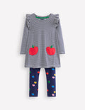 Frill Tunic Leggings Set-College Navy/ Ivory Apples