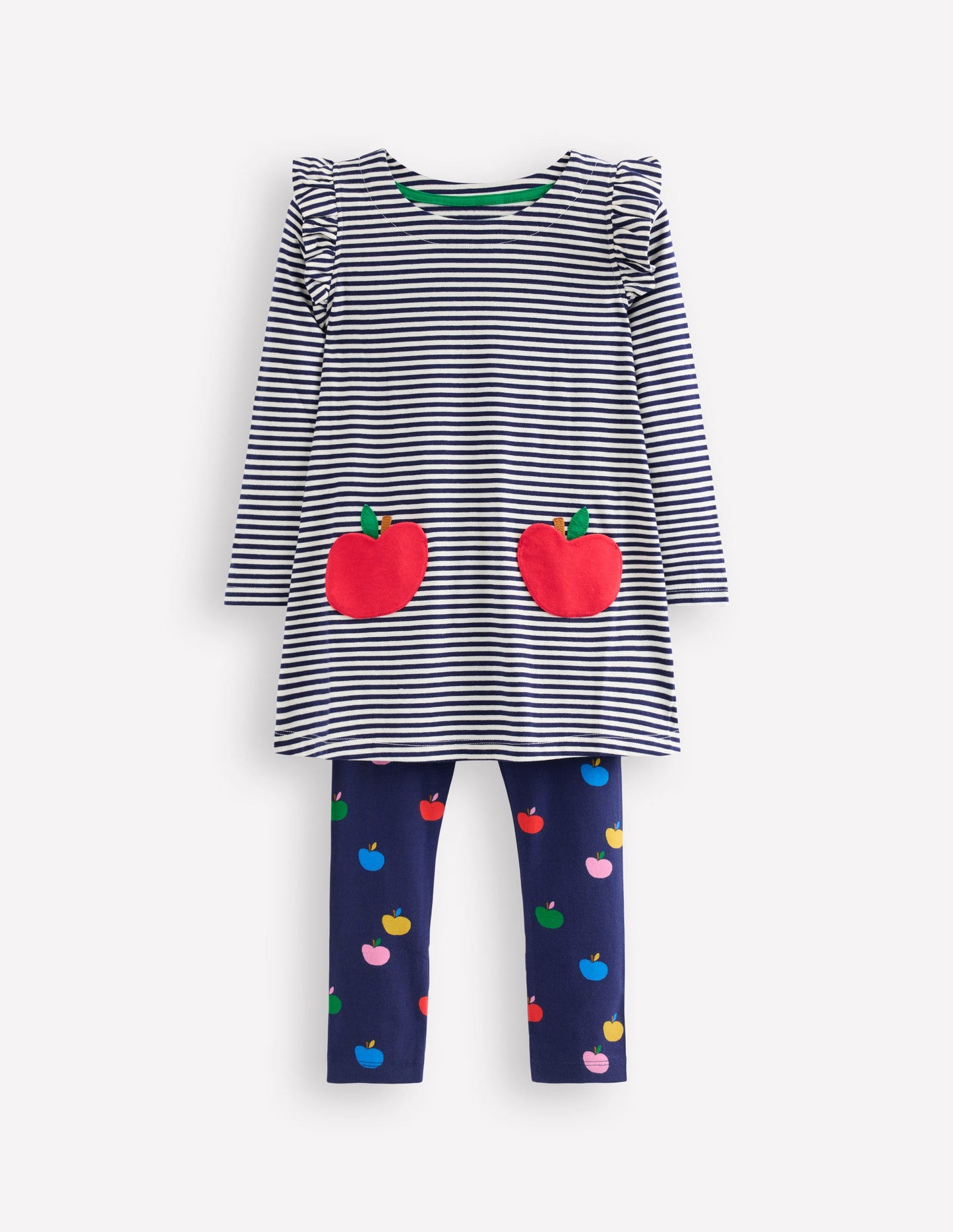 Frill Tunic Leggings Set-College Navy/ Ivory Apples