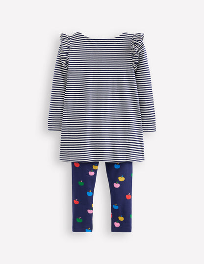 Frill Tunic Leggings Set-College Navy/ Ivory Apples