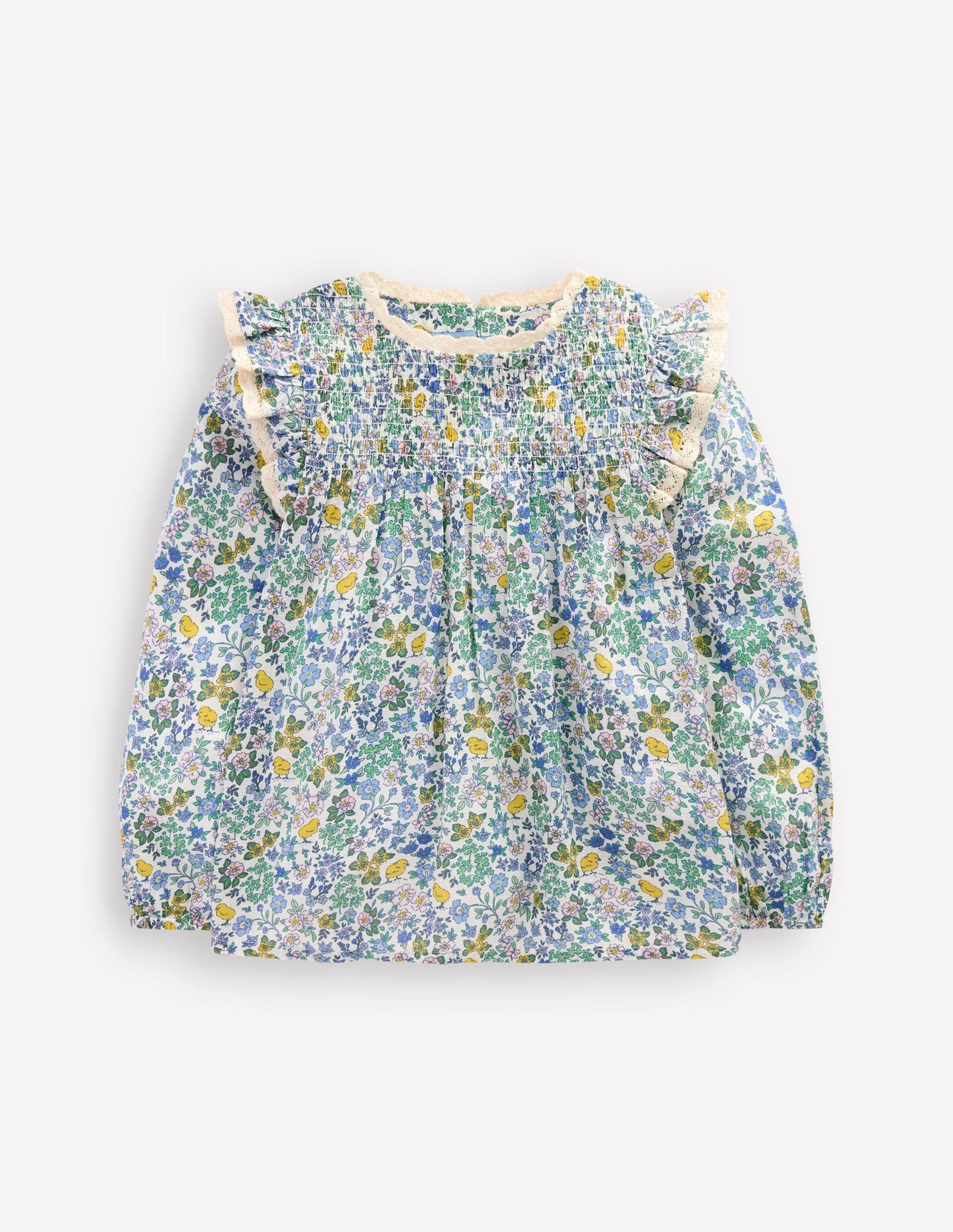 Dorothy Smocked Ruffle Blouse-Vanilla White Chick Floral