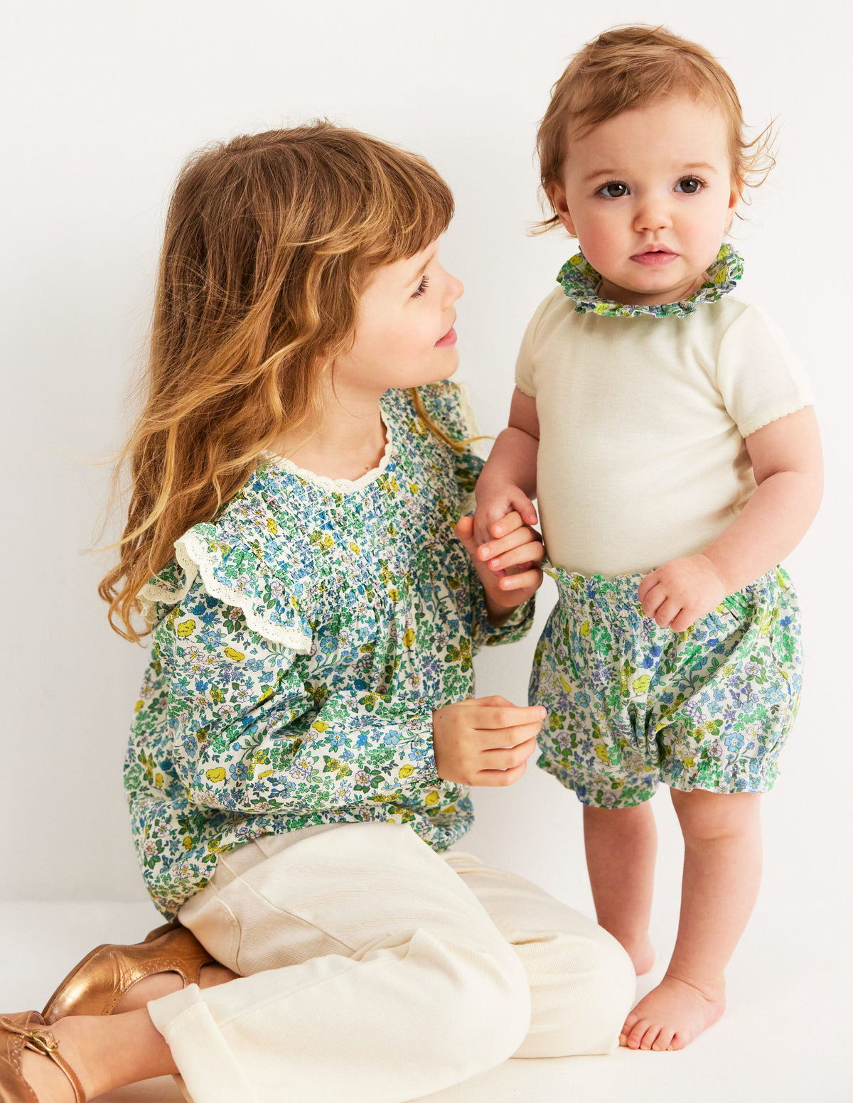 Dorothy Smocked Ruffle Blouse-Vanilla White Chick Floral - Image 5