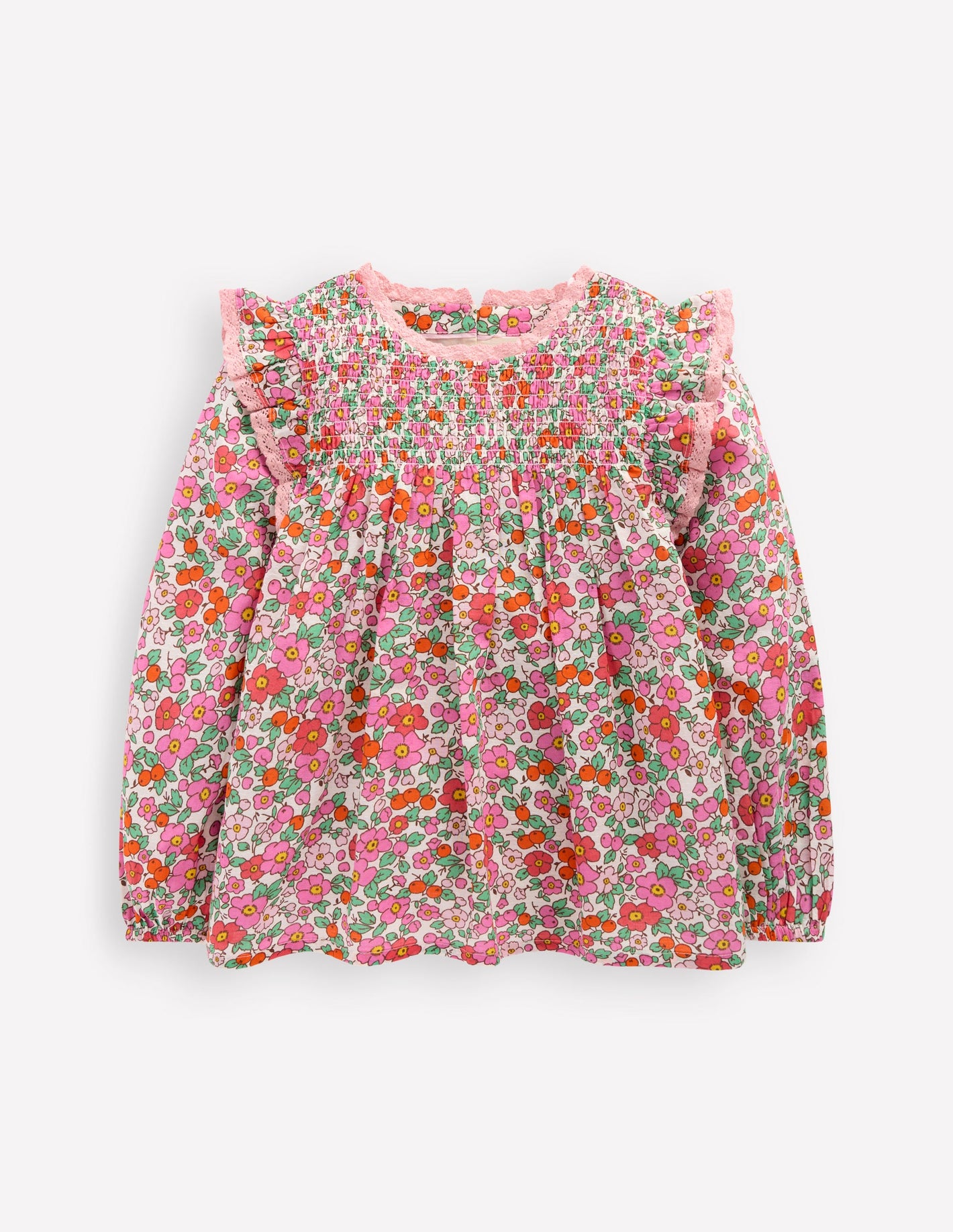 Dorothy Smocked Ruffle Blouse-Pink Apple Blossom Floral