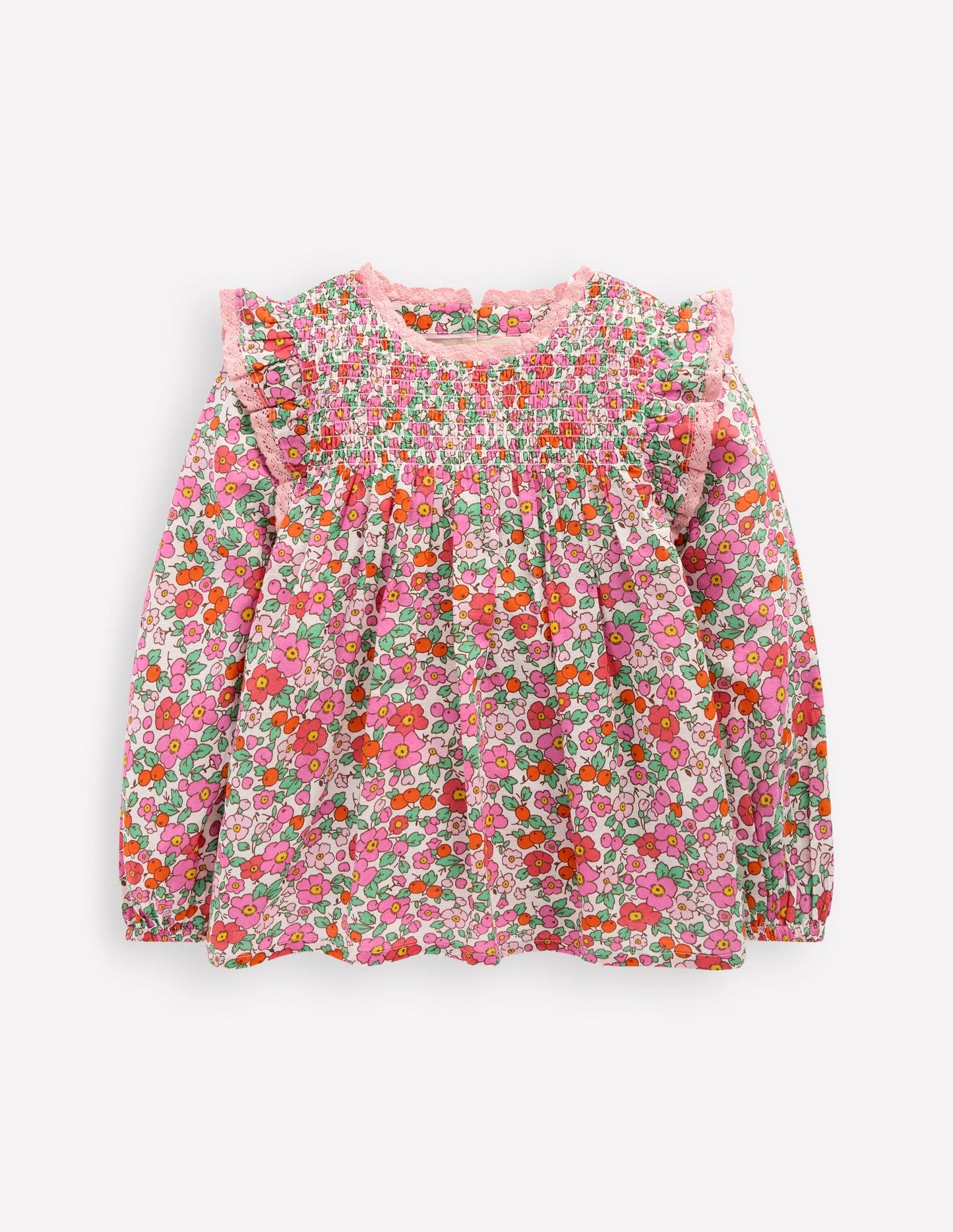 Dorothy Smocked Ruffle Blouse-Pink Apple Blossom Floral