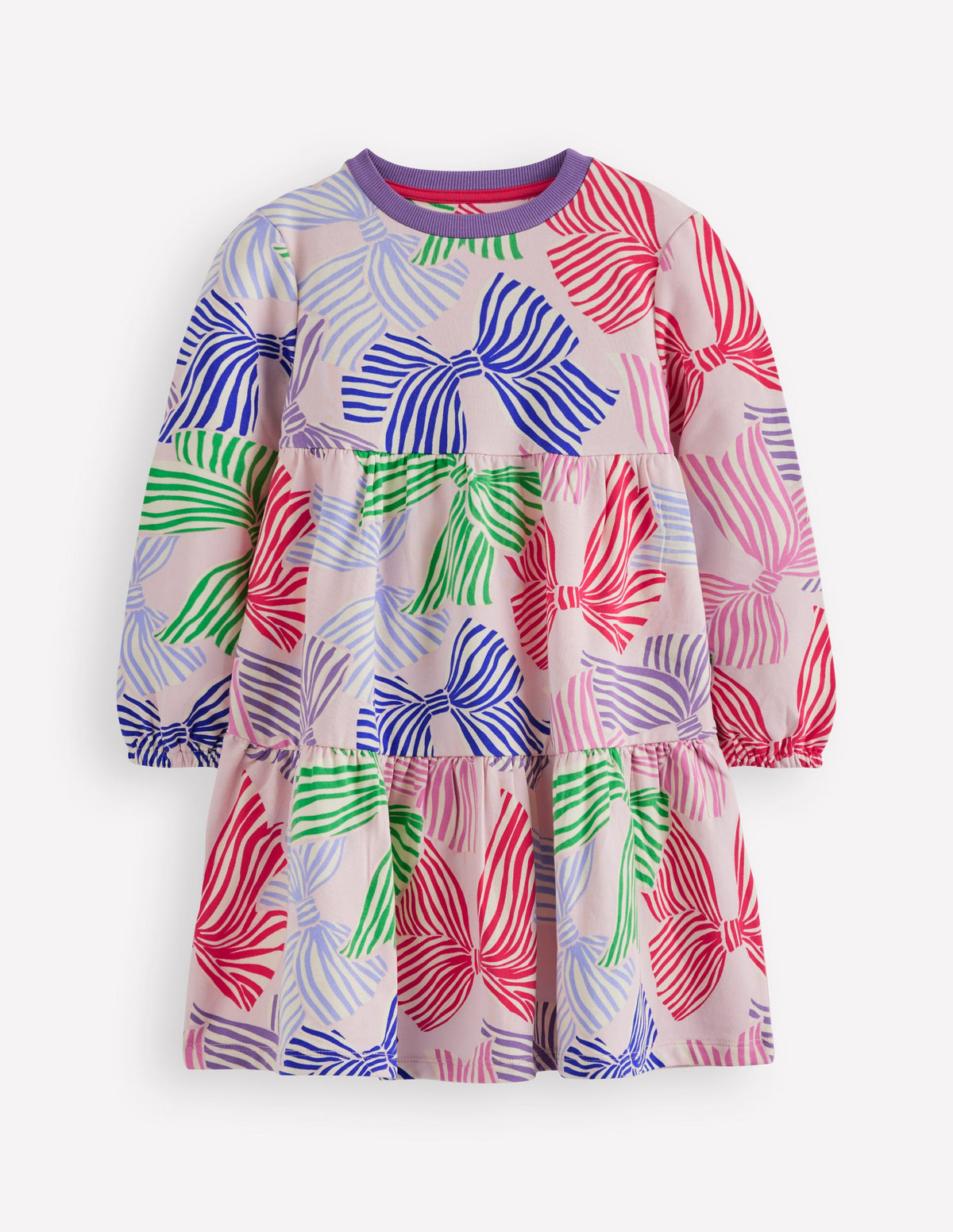 Dixie Tiered Sweatshirt Dress-French Pink Bows - Image 1