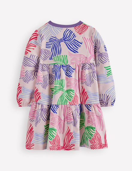 Dixie Tiered Sweatshirt Dress-French Pink Bows