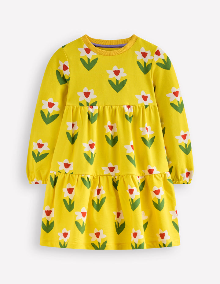Dixie Tiered Sweatshirt Dress-Tropical Yellow Daffodil