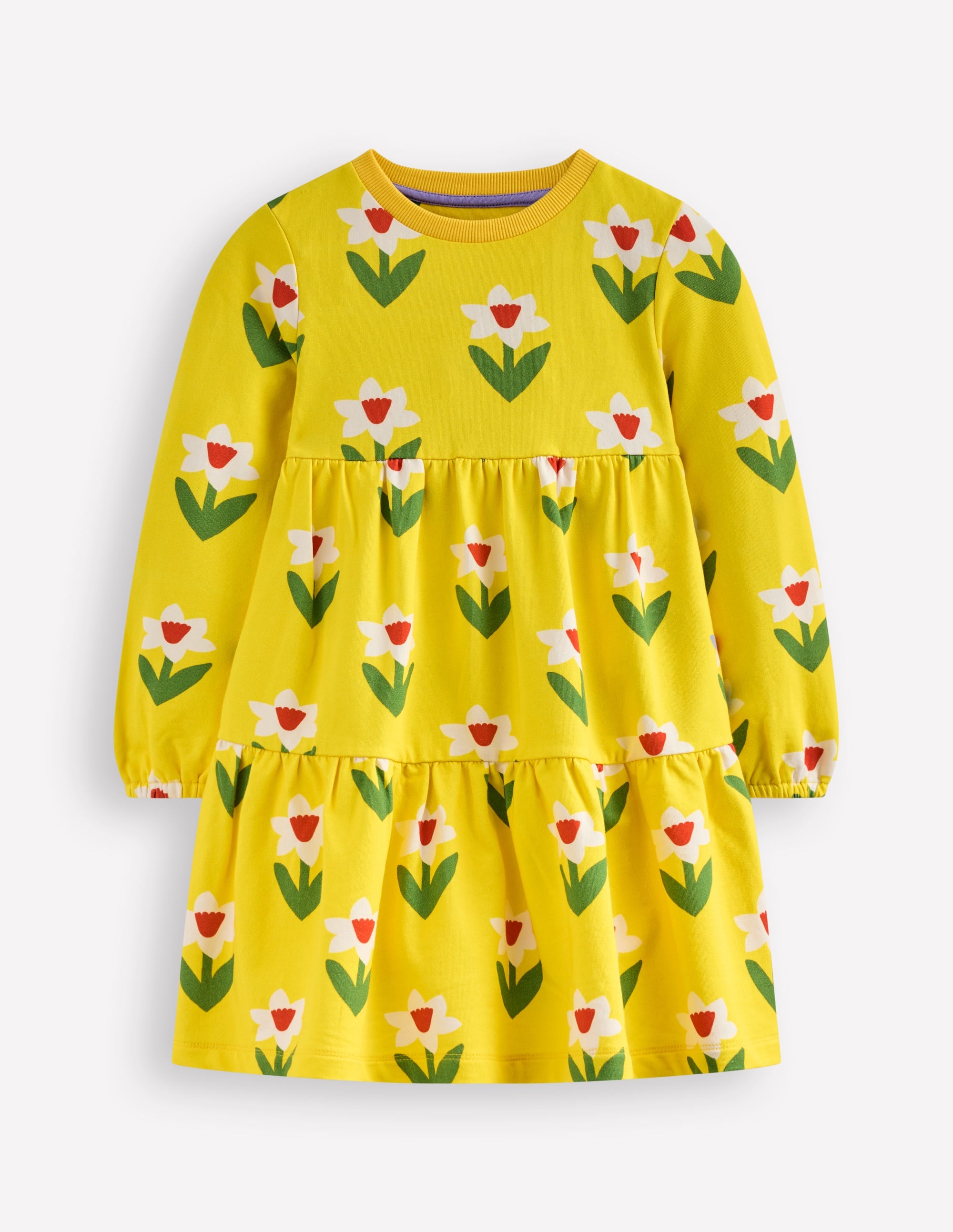 Dixie Tiered Sweatshirt Dress-Tropical Yellow Daffodil - Image 1