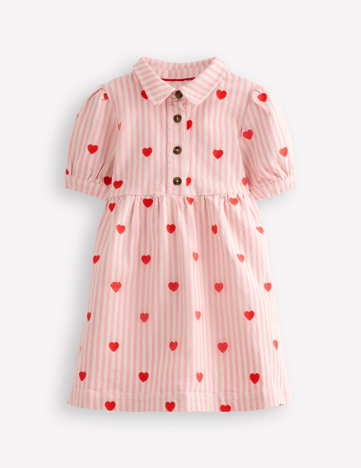 Izzy Denim Shirt Dress-Vanilla/Bubblegum Hearts - Image 1