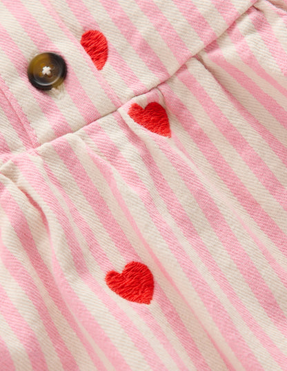 Izzy Denim Shirt Dress-Vanilla/Bubblegum Hearts