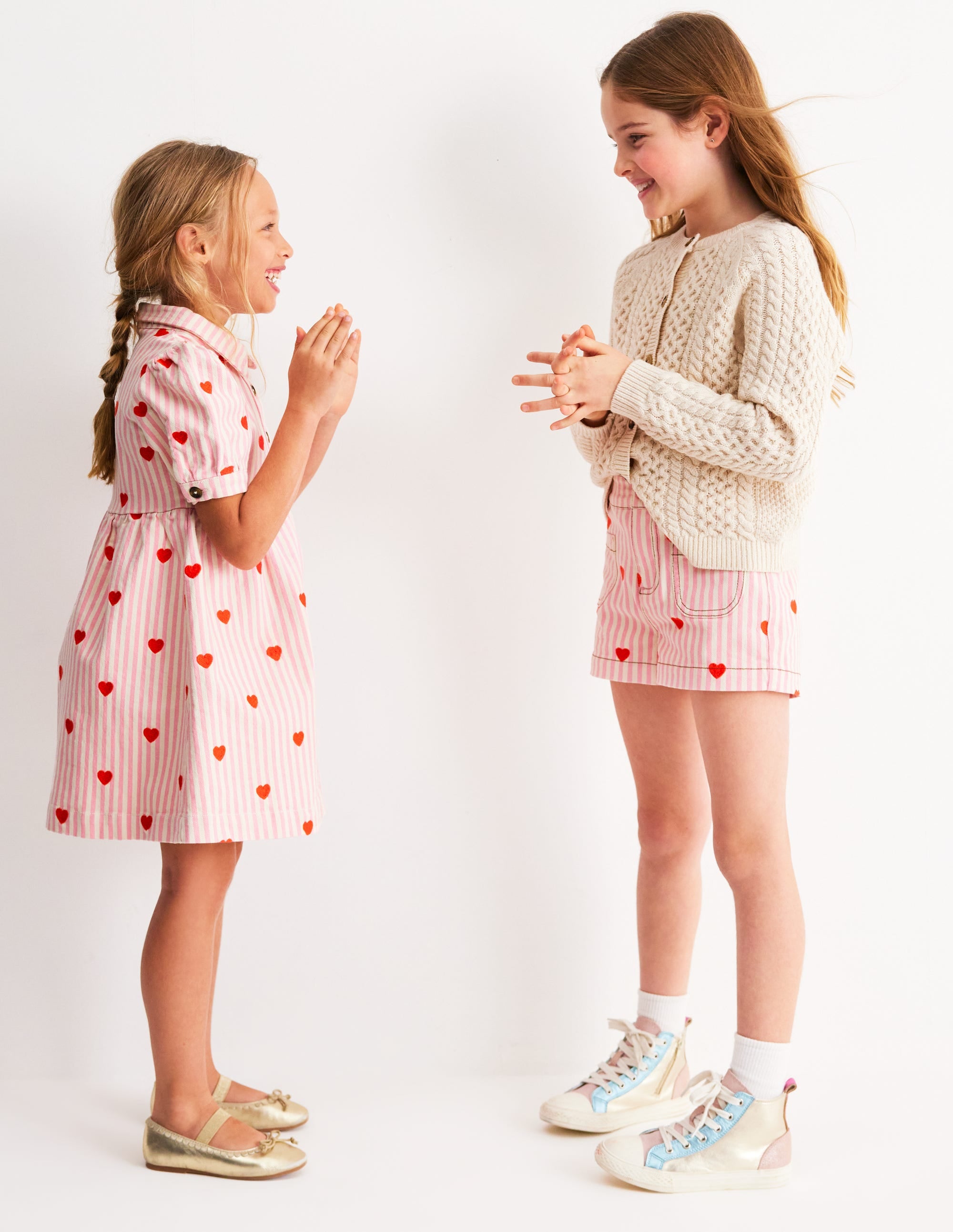 Izzy Denim Shirt Dress-Vanilla/Bubblegum Hearts - Image 4