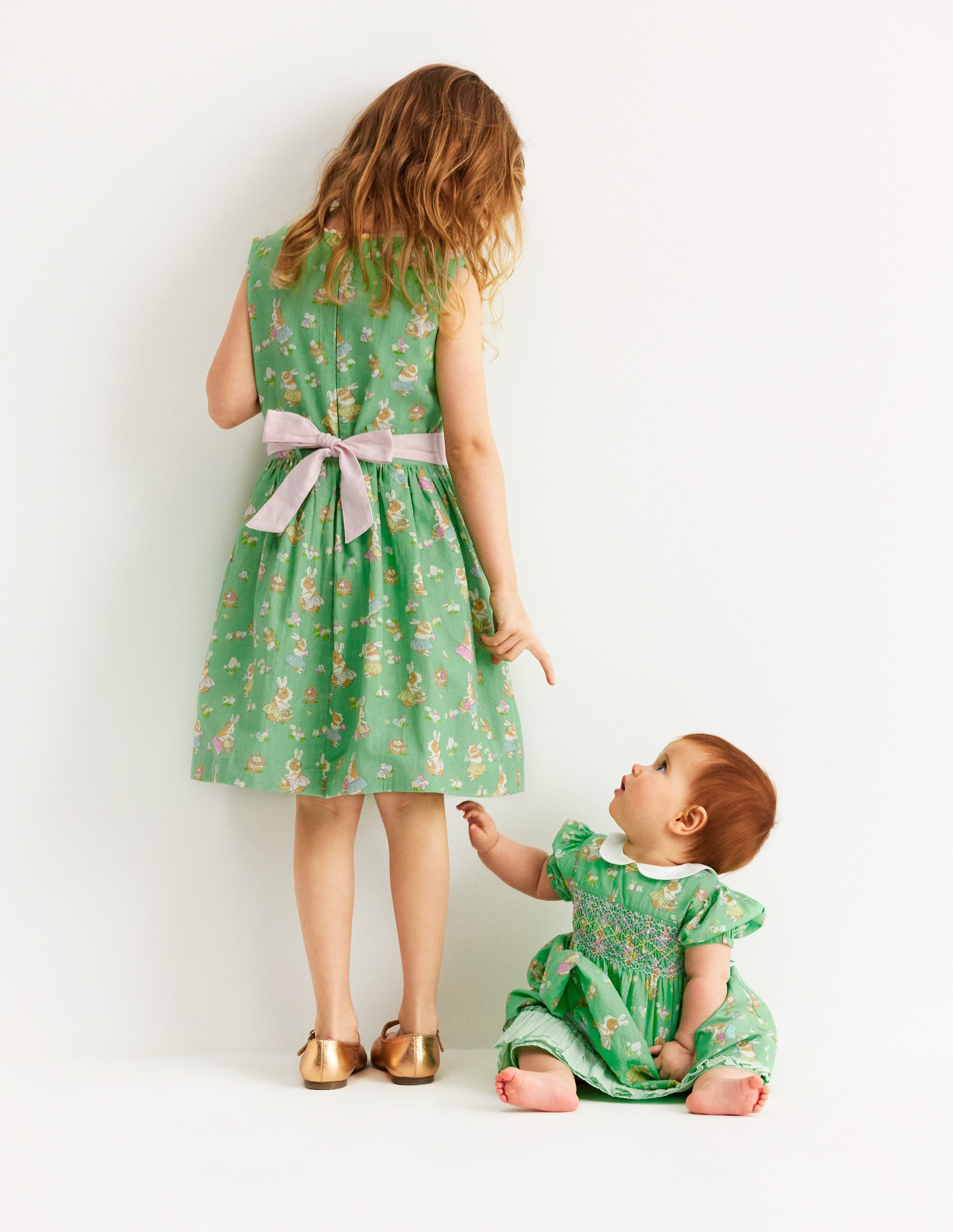 Cotton Linen Vintage Dress-Green Easter Guinea Pigs - Image 4