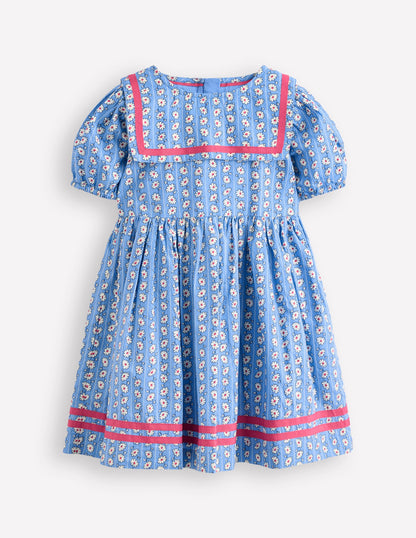 Heritage Sailor Dress-Arctic Blue Daisy Stripe