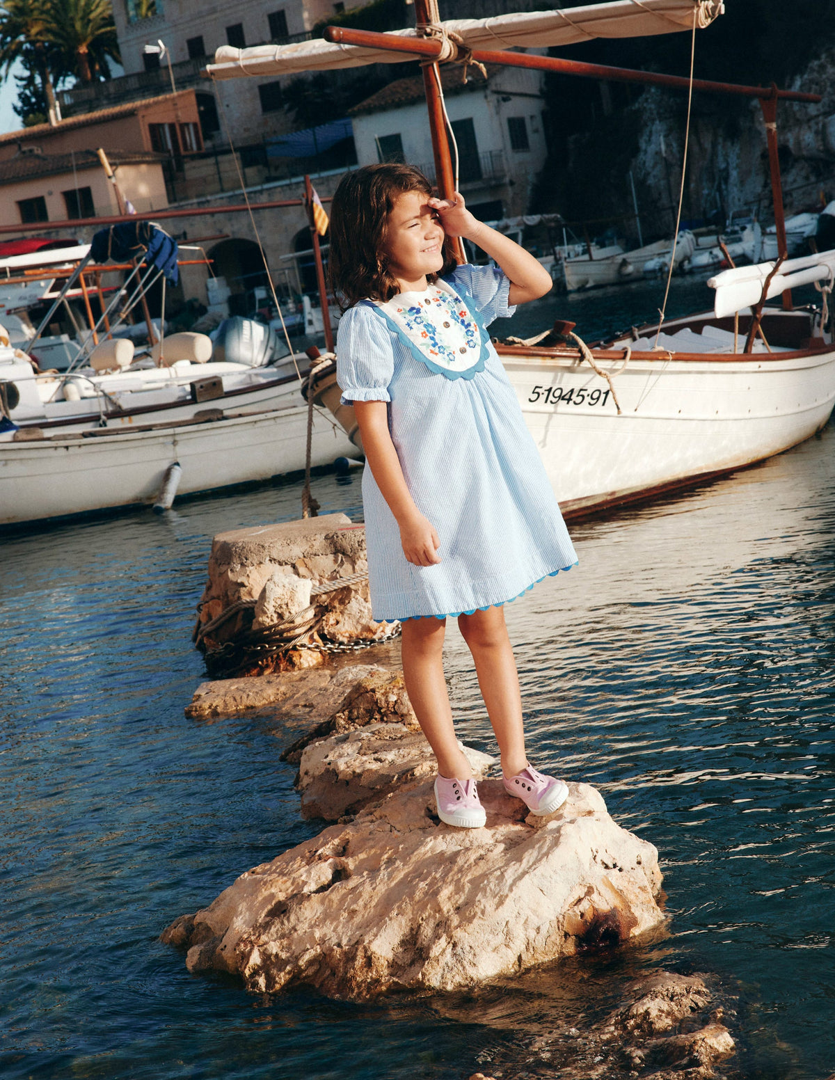 Embroidered Yoke Dress-Peacock Plume Blue - Image 4