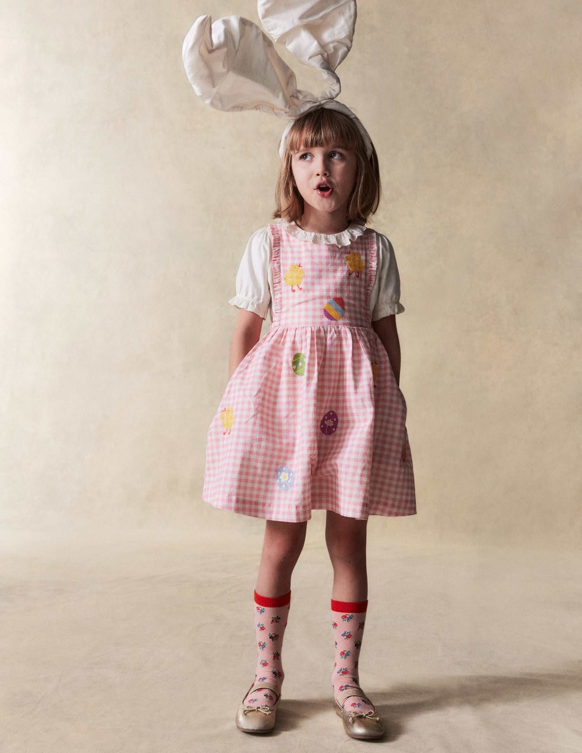 Gladys Pinafore Dress-Pink Gingham Easter Boden USA