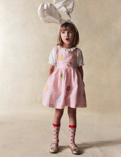 Gladys Pinafore Dress-Pink Gingham Easter