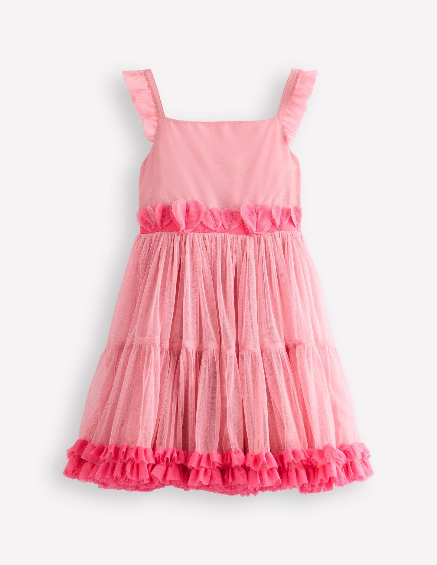 Ruffle Hem Tulle Dress-Vintage Pink