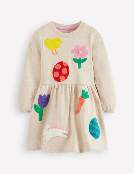 Joan Boucle Appliqué Dress-Oatmeal Marl Easter Patches