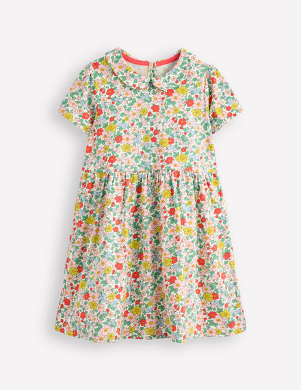 Peter Pan Collar Jersey Dress-Vanilla Apple Blossom Floral