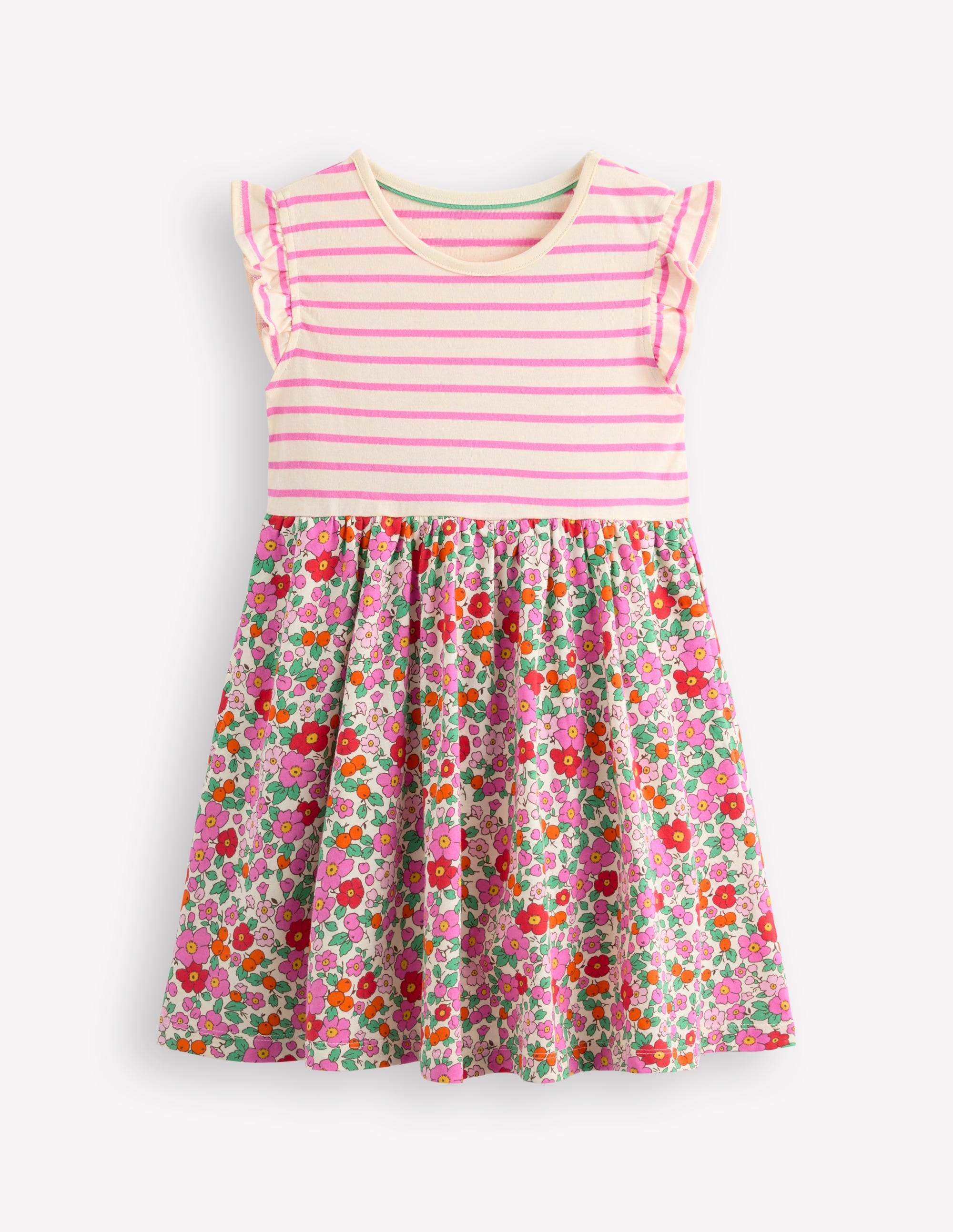 Posie Frill Sleeve Dress-Pink Apple Blossom Floral - Image 1