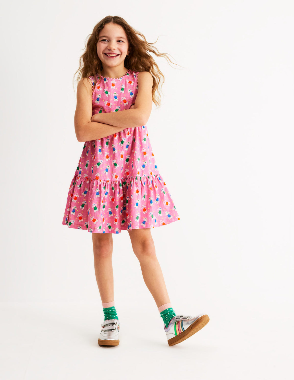 Ali Pom Trim Jersey Dress-Cosmos Pink Sporty Poodle - Image 4