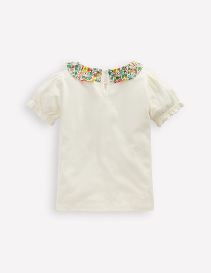 Short Sleeved Collared Top-Ivory Floral