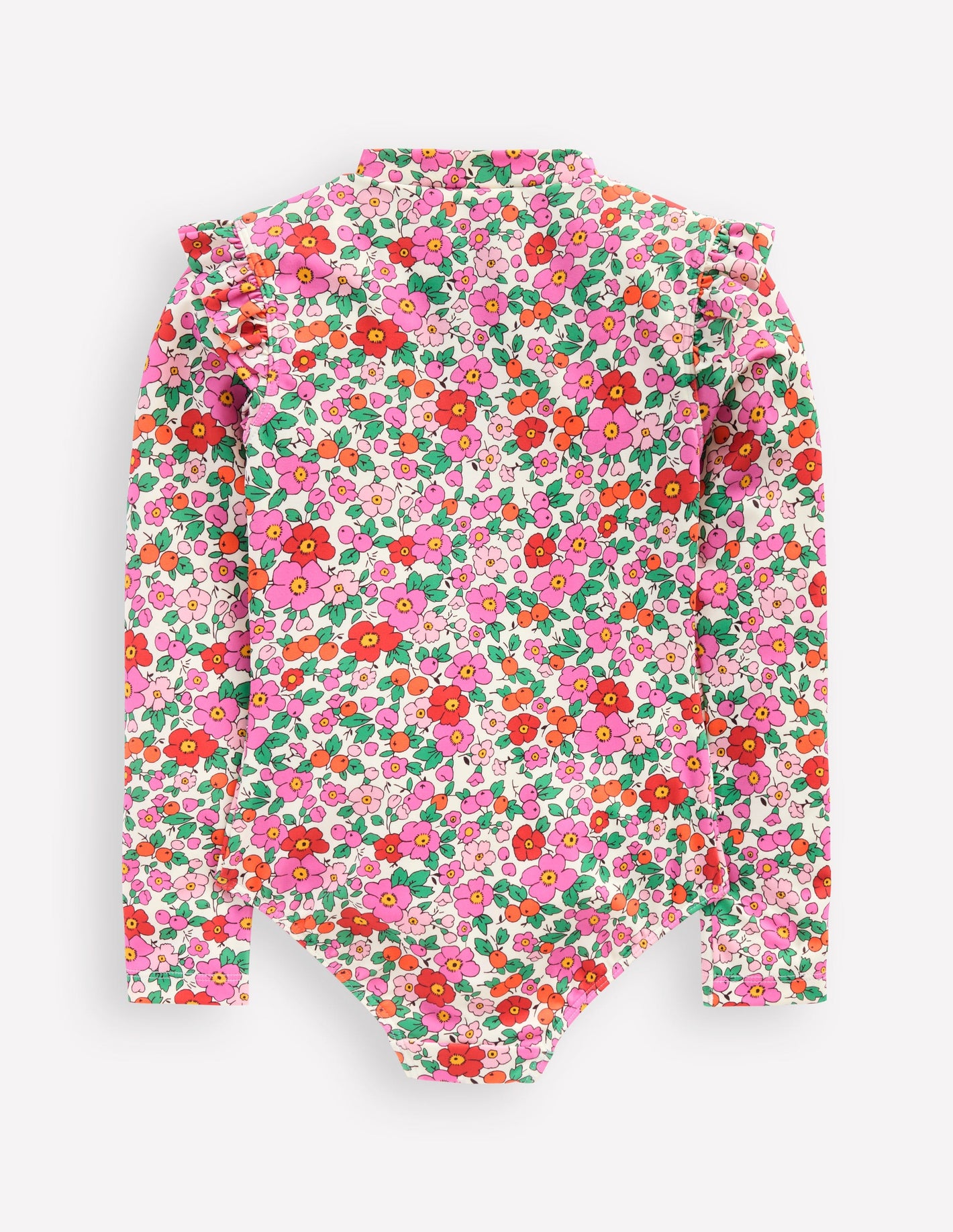 Frill Long Sleeved Swimsuit-Pink Apple Blossom Floral