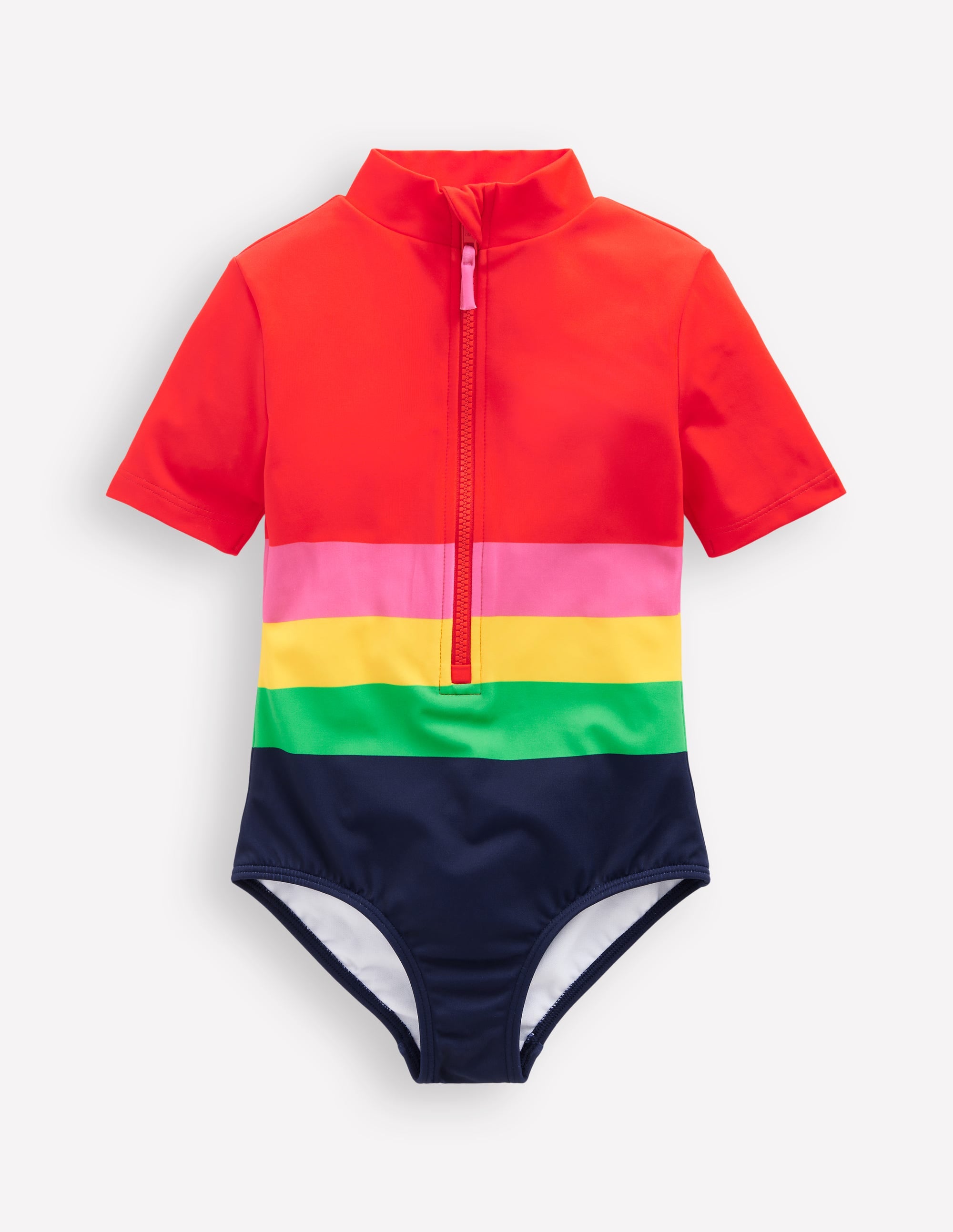 Short-sleeved Swimsuit-Red Multi Stripe - Image 1