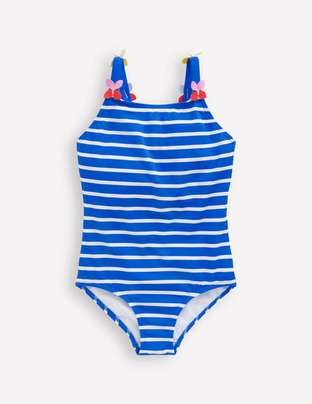 Appliqué  Strap Swimsuit-Gallery Blue Stripe Butterfly