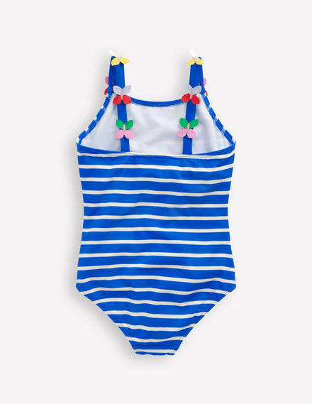 Appliqué  Strap Swimsuit-Gallery Blue Stripe Butterfly