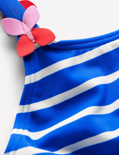 Appliqué  Strap Swimsuit-Gallery Blue Stripe Butterfly