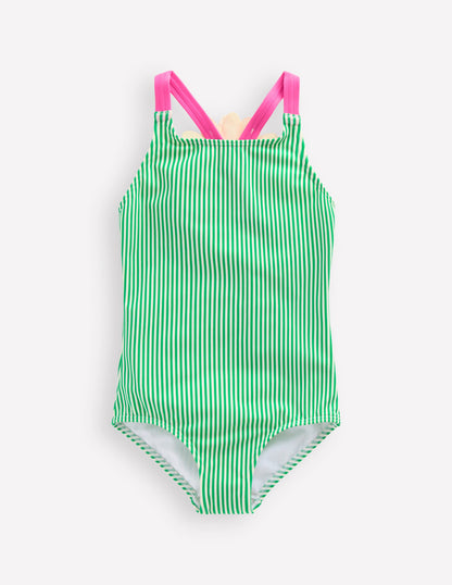 Applique Back Swimsuit-Green Daisy