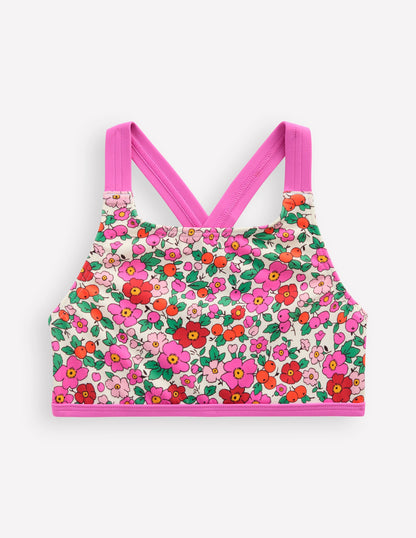 Cross-back Bikini Top-Pink Apple Blossom Floral