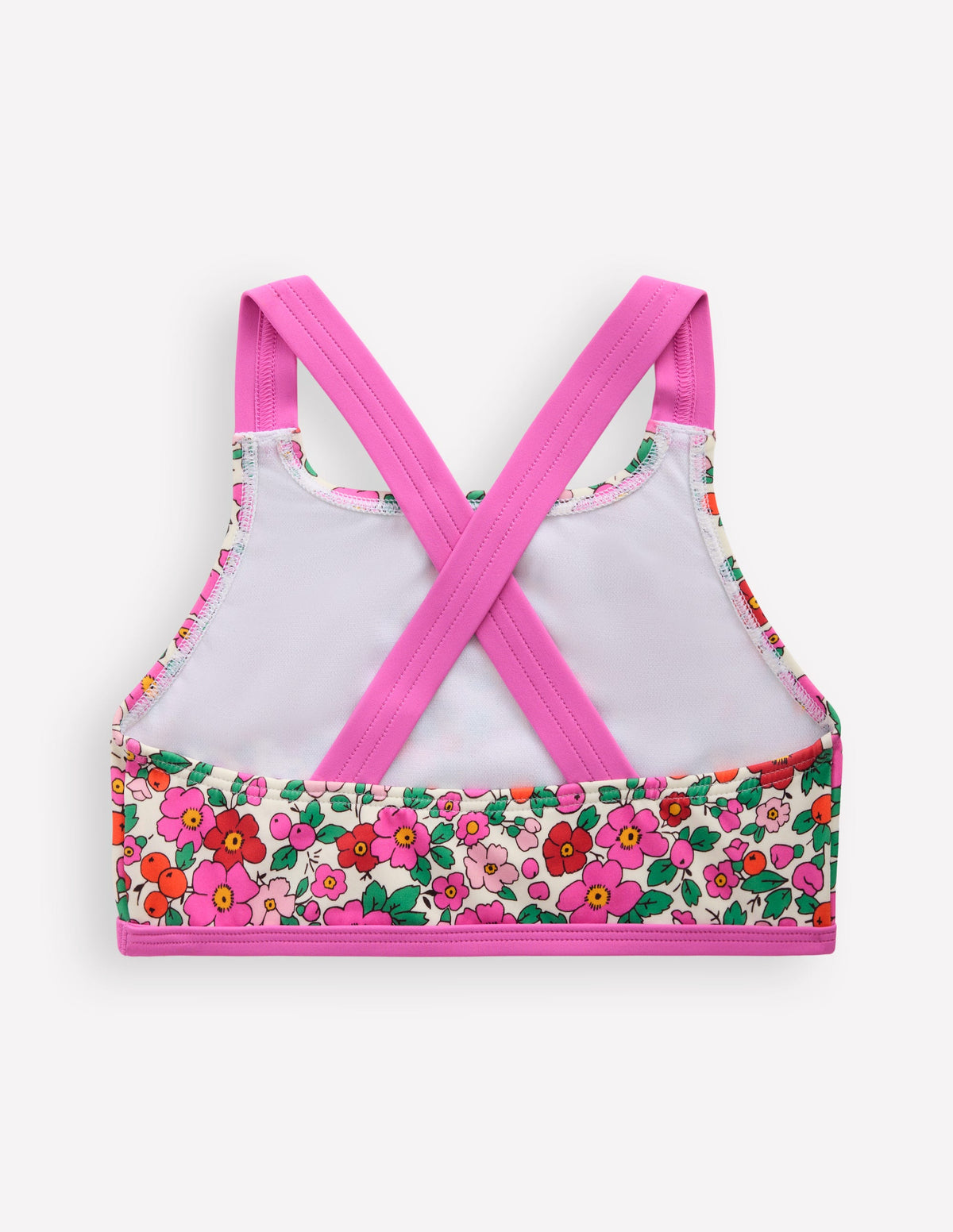Cross-back Bikini Top-Pink Apple Blossom Floral - Image 2