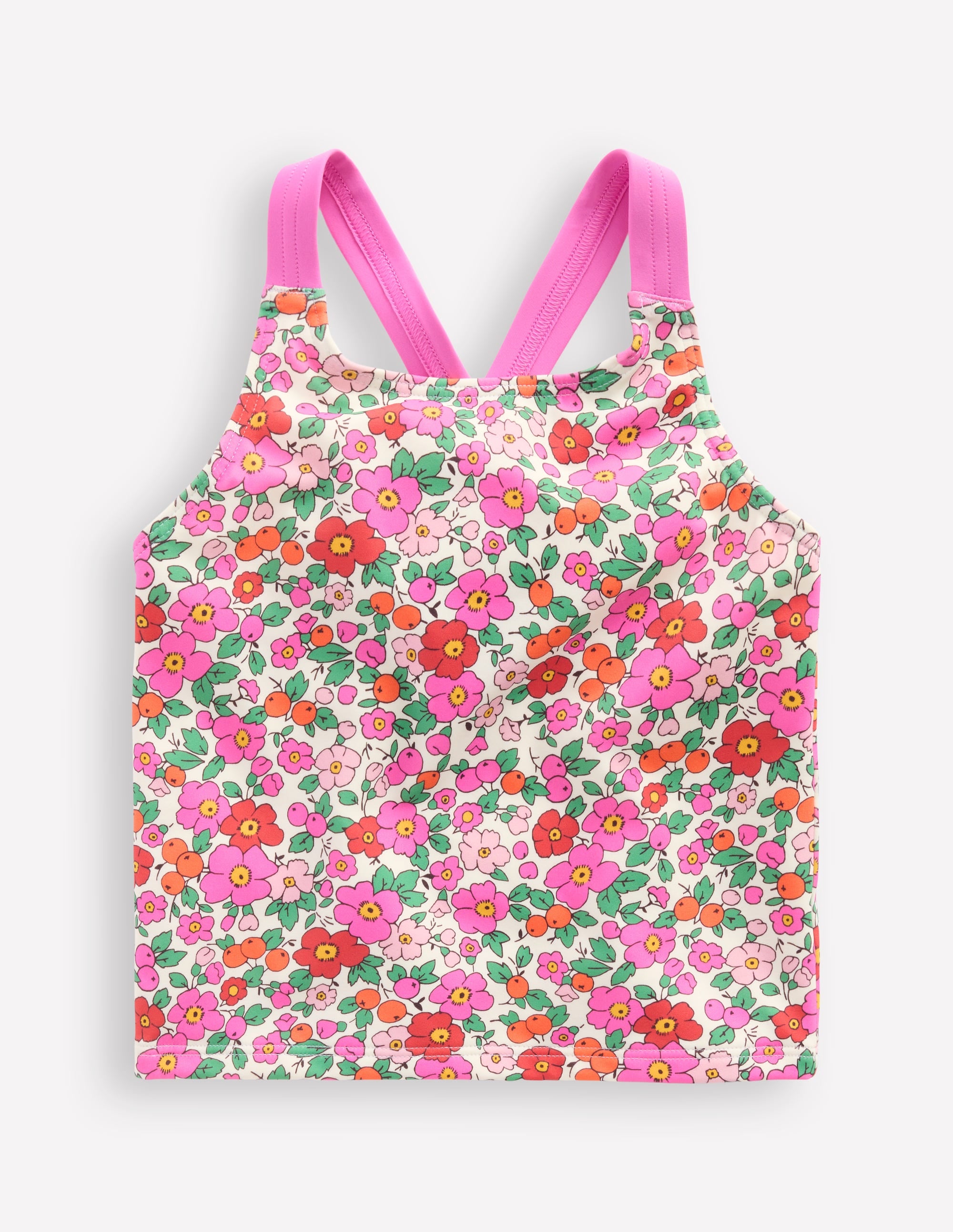 Cross-back Tankini Top-Pink Apple Blossom Floral - Image 1