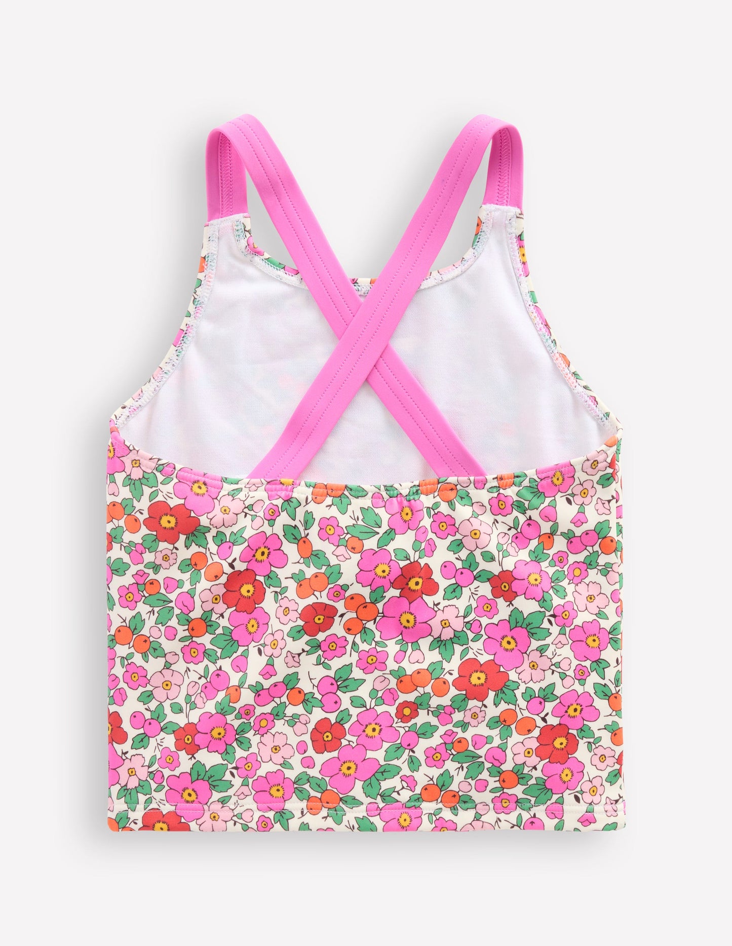 Cross-Back Tankini Top-Pink Apple Blossom Floral