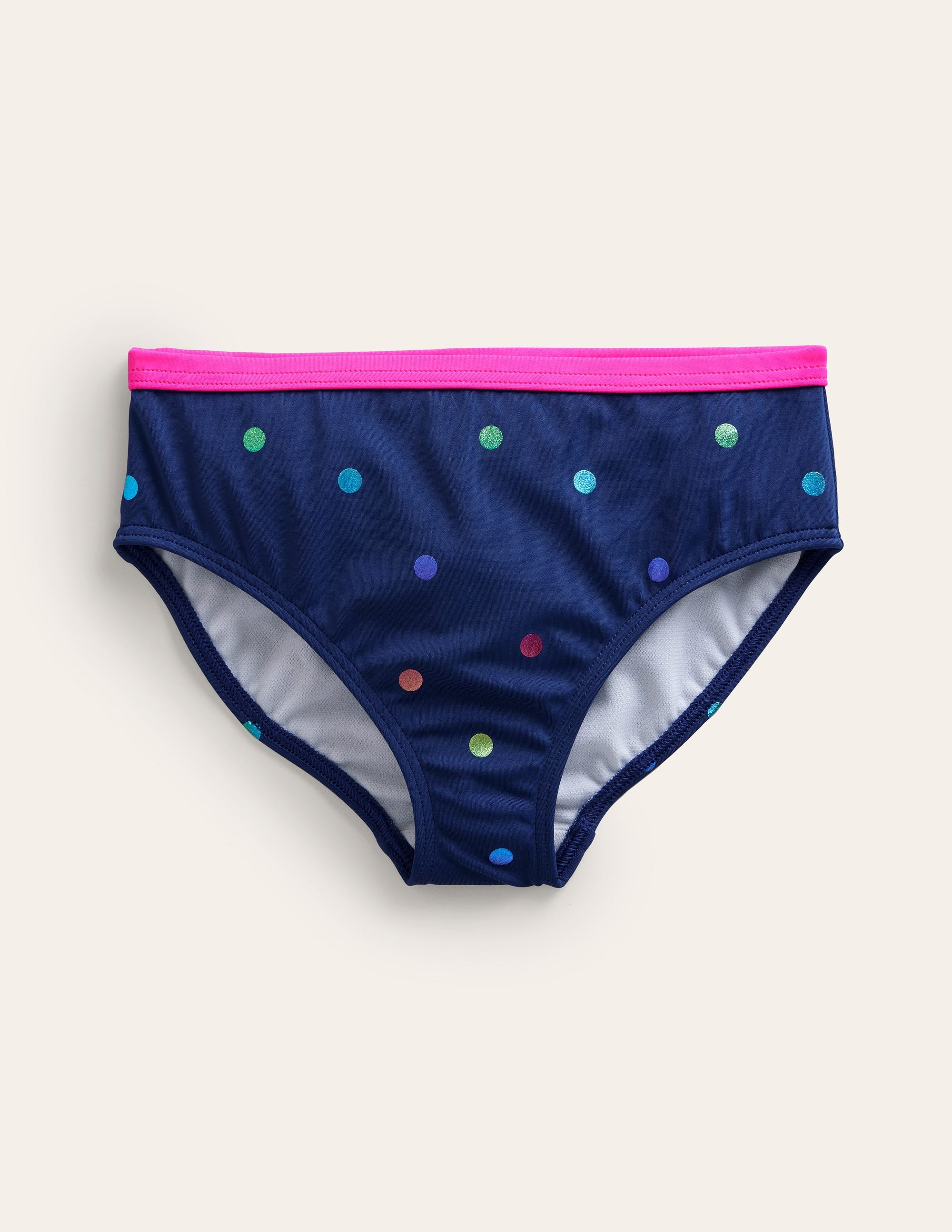 Patterned Bikini Bottoms-Navy Rainbow Confetti Spot - Image 1