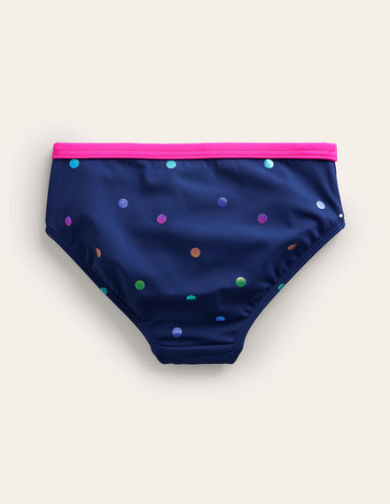 Patterned Bikini Bottoms-Navy Rainbow Confetti Spot