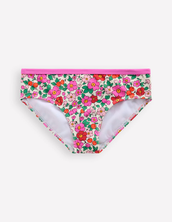 Patterned Bikini Bottoms-Pink Apple Blossom Floral