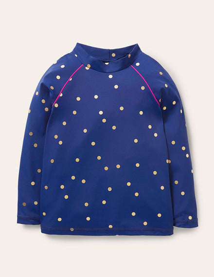 Sunsafe Patterned Rash Vest-Navy Rainbow Confetti Spot